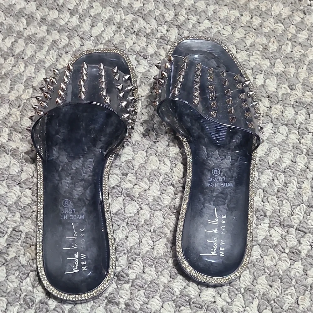 Nicole Miller Clear Gray Rhinestone Studded Jelly Slide Slip On Sandals Size 8‎ - Picture 7 of 7